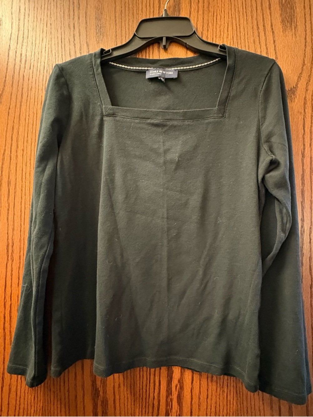 Jones New York Black Square Neck Long Sleeve Top